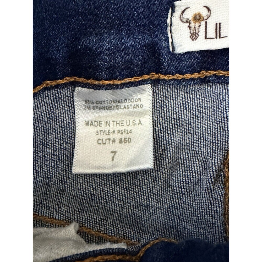 Lil Bee's Bohemian Distressed Bell Bottom Flare Jeans Size 7 High Rise USA Made - Picture 5 of 8